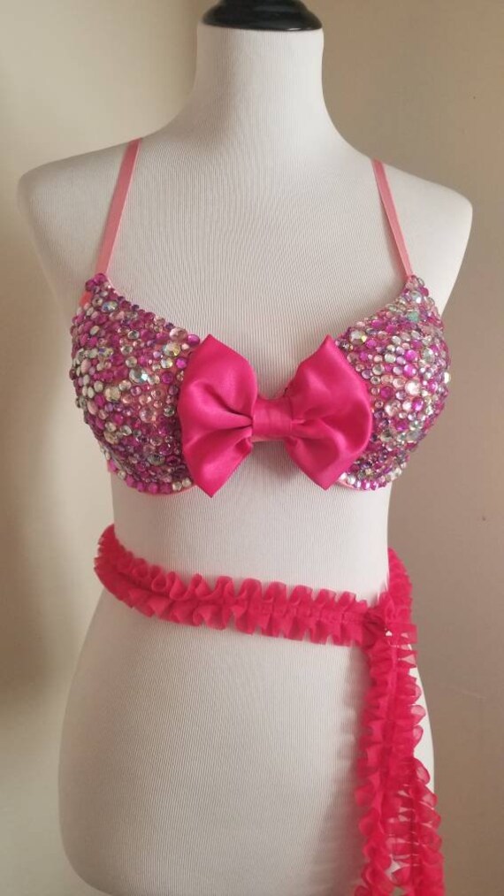 Pretty in Pink Full Rhinestone Covered Bra Hand Glued size Etsy