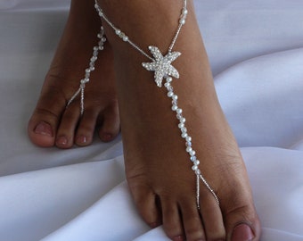 Crystal Bridal Jewelry Barefoot Sandals Pearl Starfish Foot Jewelry Destination Wedding Beach Wedding