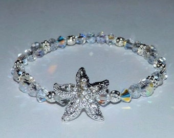 Crystal Bracelet Rhinestone Hand Jewelry Starfish Bracelet Girls Bracelet Junior Bridesmaids Bracelet