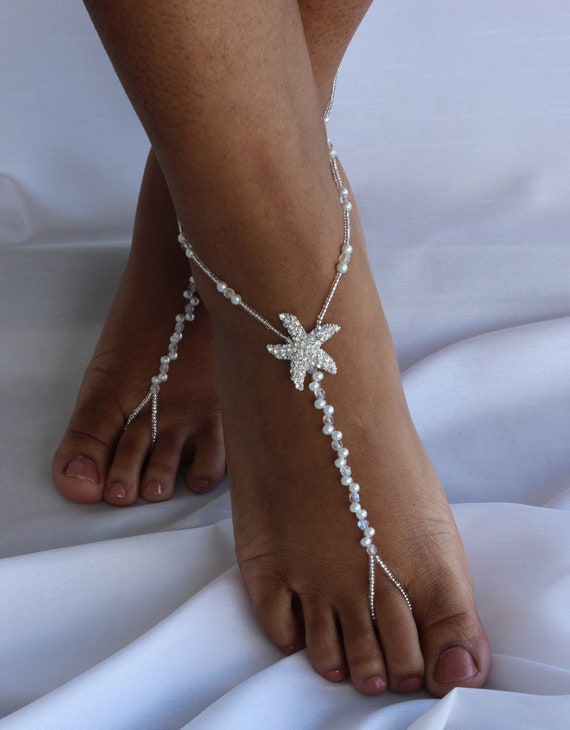 Crystal Bridal Jewelry Barefoot Sandals Pearl Starfish Foot | Etsy