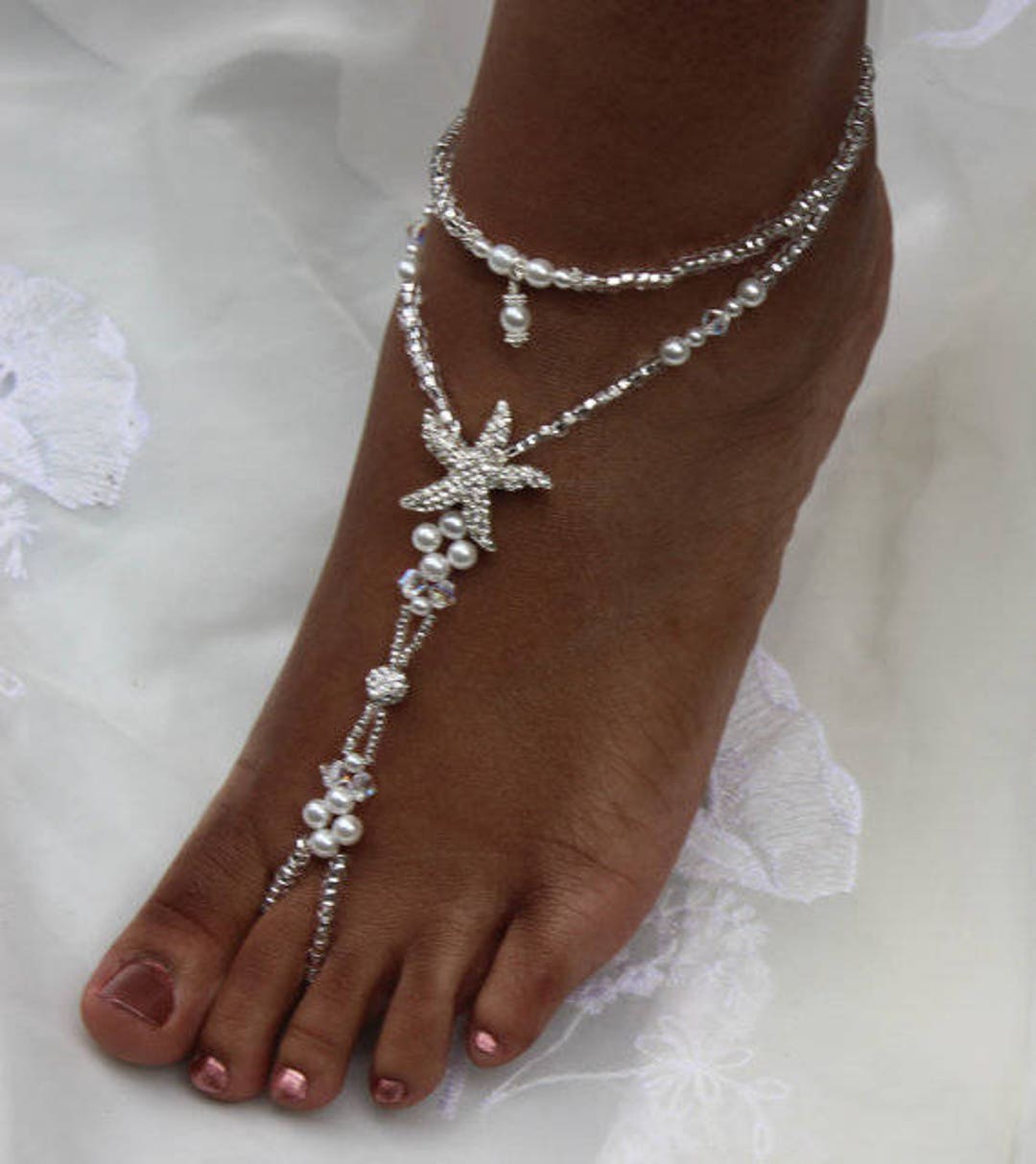 Pearl Barefoot Sandal Starfish Barefoot Sandal Bridesmaids - Etsy