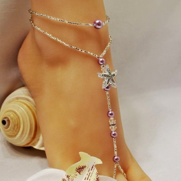 Wedding Barefoot Sandal Wedding Foot Jewelry Weddings Anklet Purple Barefoot Sandal Crystal Boho Barefoot Sandal