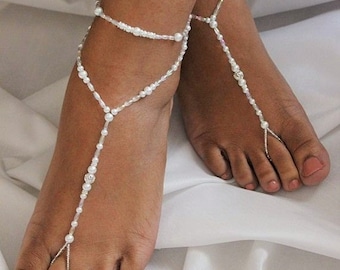 Foot Jewelry Barefoot Sandals Pearl Wedding Sandals Bridal Foot Jewelry Footless Sandals Bridal Jewelry Beaded Barefoot Sandals