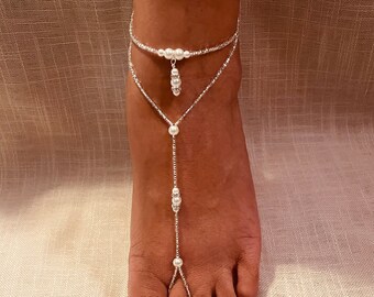 Beach wedding shoe, Wedding shoe, Wedding accessories, Bride footwear, Pearl wedding jewelry set, Barefoot sandal and anklet, Pearl jewelry