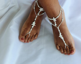 Pearl Rhinestone Barefoot Sandals Beach Wedding Barefoot Sandal Starfish Foot Jewelry Bridal Sandles Bridal Footwear
