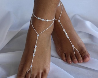 Foot Jewelry Barefoot Sandals Pearl Wedding Sandals Opal Bridal Foot Jewelry Footless Sandals Bridal Jewelry Beaded Barefoot Sandals