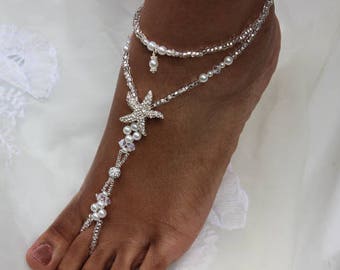 Pearl Beaded Beach Wedding Barefoot Sandal Beach Barefoot Sandals Foot Jewelry Beaded Anklet Footless Sandals Bridesmaids