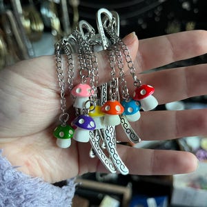 Mini Mushroom Bookmark - Acrylic, Metal, Silver, Charms, Handmade