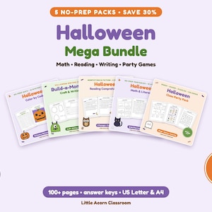 Halloween Mega-paket: Matte, läsning, skrivning, sällskapsspel (PDF-nedladdning)