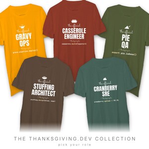 Thanksgiving.dev Role T-Shirt, Matching Friendsgiving Software Developer Team
