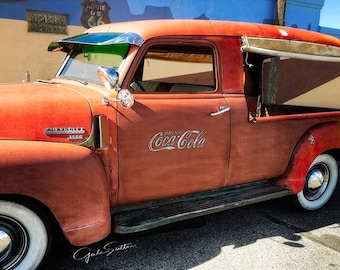 Old Coca-Cola Truck, Old Chevy Panel Truck, Fine Art Photo, Retro, Route 66, Yesteryear, Red, Blue, Tan, Art for Walls, Gifts for Guys