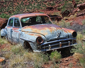 Rusted Classic Car, Fine Art Photo, Rusted Car,  Old Car Art, Blue, Rust Color, Green Pops, Gift for Guys, Art for Walls, Abandoned Car