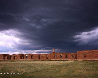 Fort Union, Old Military Fort, Fine Art Photo, Summer Storm, Great Plains, Santa Fe Trail, Purple, Rust, Adobe, Home Decor, Art for Walls