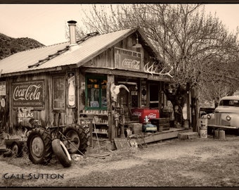 Frontier Gas, Route 66, Fine Art Photo, Gifts for Men, Brown, Pop of Color, Retro, Retro Art, Art for Walls, Coca-Cola, Old General Store,