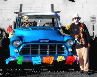 Day of the Dead, Fine Art Photo, Sheriff, Gifts for Men, Old Chevy Truck, 12x16 Matted Photo, Home Decor, Man Cave Art, Southwest, Skeleton