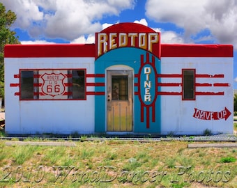 RedTop Diner, Fine Art Photo, Old Diner, Route 66, Retro Art, Art for Walls, Red, White, Blue, Rt 66 Diner, Gifts for Guys, Route 66 Photo