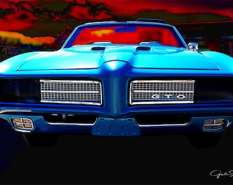 Muscle Car, Pontiac GTO, Fine Art Photo, Art for Walls, Retro, Gift for Guys, Blue, Red,Chrome, Masculine Decor, GTO, Muscle Car Photo,