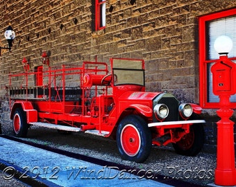 Antique Fire Truck, Fire Engine, Work Decor, Gift for Firefighters, Gifts for Guys, Firefighting, Fine Art Photo, Red, Brown, Art for Walls,