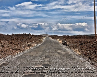 Lonely Road, Driving, Empty Road, Fine Art Photo, 16 x 20 Matted Photo, 1 Lane Road, Gift for Guys, Americana, Lava fields, Wall Decor