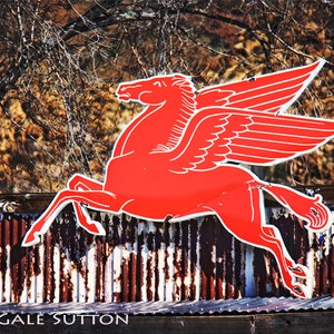 Pegasus, Route 66, Fine Art Photo, Retro Art, Tin Roof, Rt 66 Art, Mobil Pegasus, Wall Art, Mobil Oil, Gift for Guys, Red, Rust, Brown,