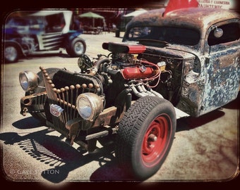 Rat Rod, Hot Rod Photo, Classic Car Art, Fine Art Photo, Grunge, Pop of Color, Blue, Red, Black, Gifts for Guys, Man Cave Art, Garage Art