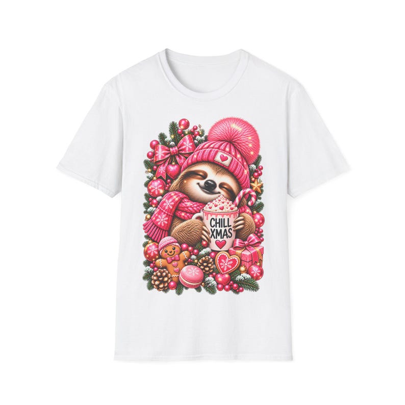Chill Xmas Faultier Shirt Pink, Weihnachtsshirt Damen mit Kakao Geschenk Bild 2