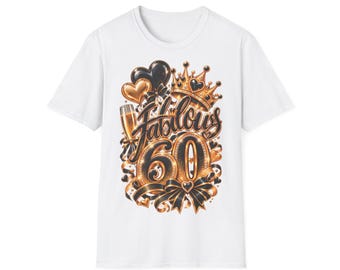 Fabulous 60th birthday shirt, gold & black T-shirt with crown, 60th birthday gift for women