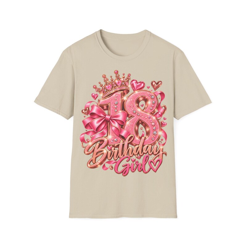 Shirt 18 Birthday Girl, Geschenk zum 18 Geburtstag Mädchen, Krone Schleife Rosa Roségold Bild 3
