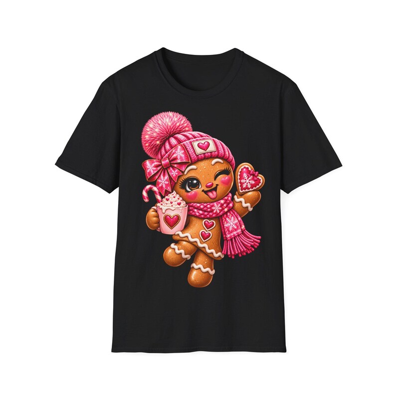 Peperkoekmeisje shirt roze, Peperkoek kerstshirt voor dames met cacao afbeelding 3