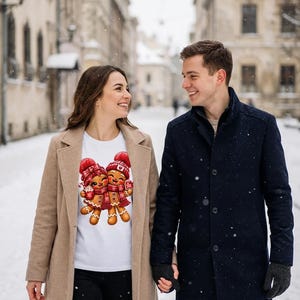 Gingerbread couple shirt winking and laughing, Gingerbread Christmas shirt red image 1