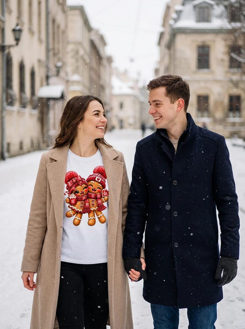 Gingerbread couple shirt winking and laughing, Gingerbread Christmas shirt red image 1