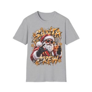 Santa Crew Shirt, Santa Claus with Drink Christmas Shirt Gold for Men image 5