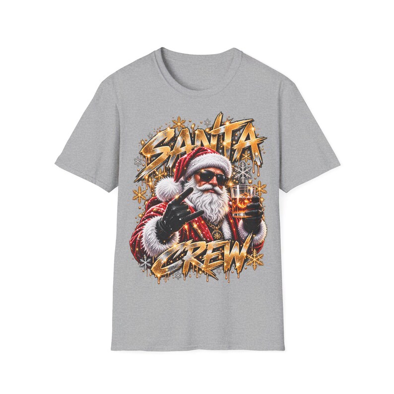 Santa Crew Shirt, Santa Claus with Drink Christmas Shirt Gold for Men image 5