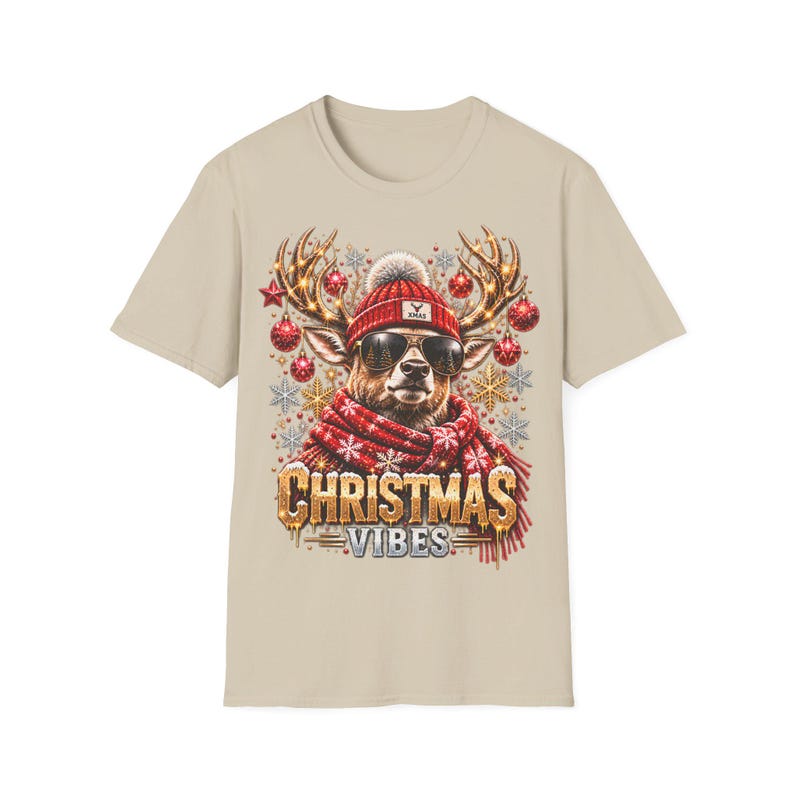 Christmas Vibes Hirsch Shirt, Cooler Hirsch mit Sonnenbrille Weihnachtsshirt Bild 4
