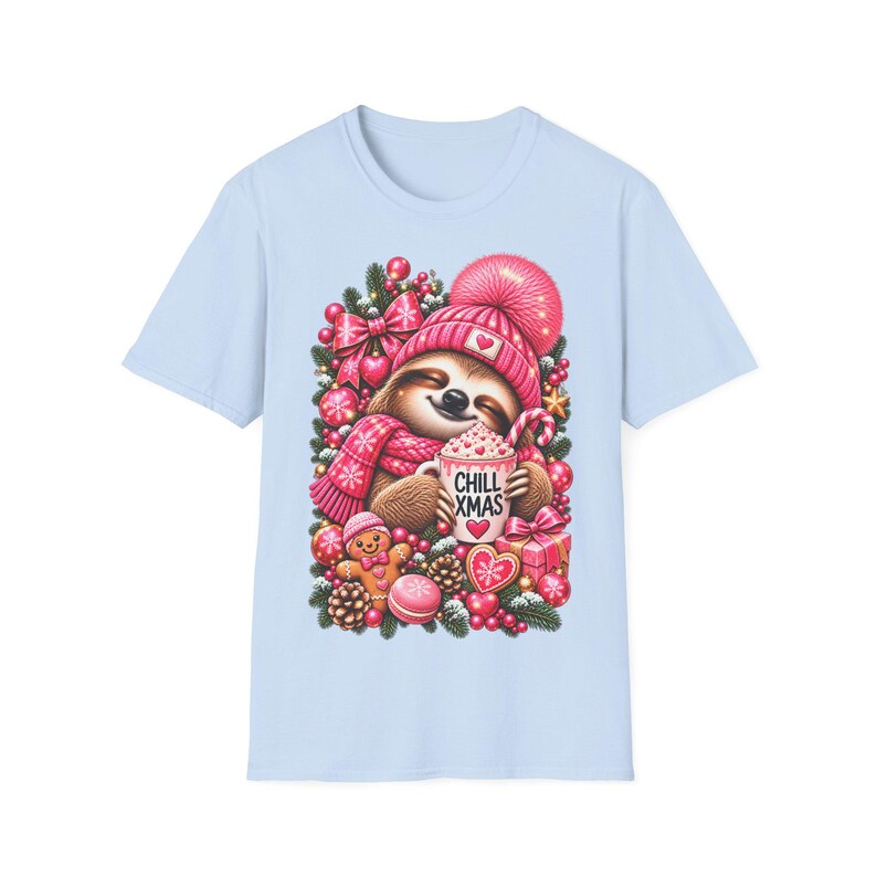Chill Xmas Faultier Shirt Pink, Weihnachtsshirt Damen mit Kakao Geschenk Bild 7
