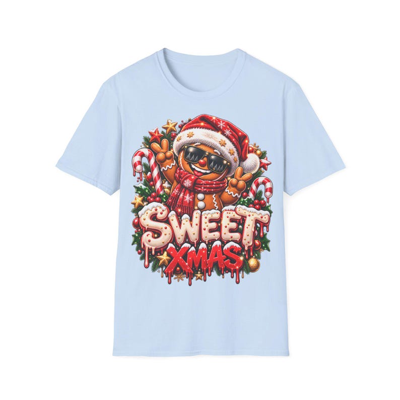 Sweet Xmas Gingerbread Shirt, Cool Gingerbread Man with Sunglasses Christmas Shirt image 7