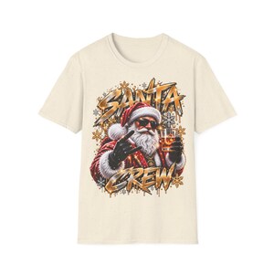 Santa Crew Shirt, Santa Claus with Drink Christmas Shirt Gold for Men image 6