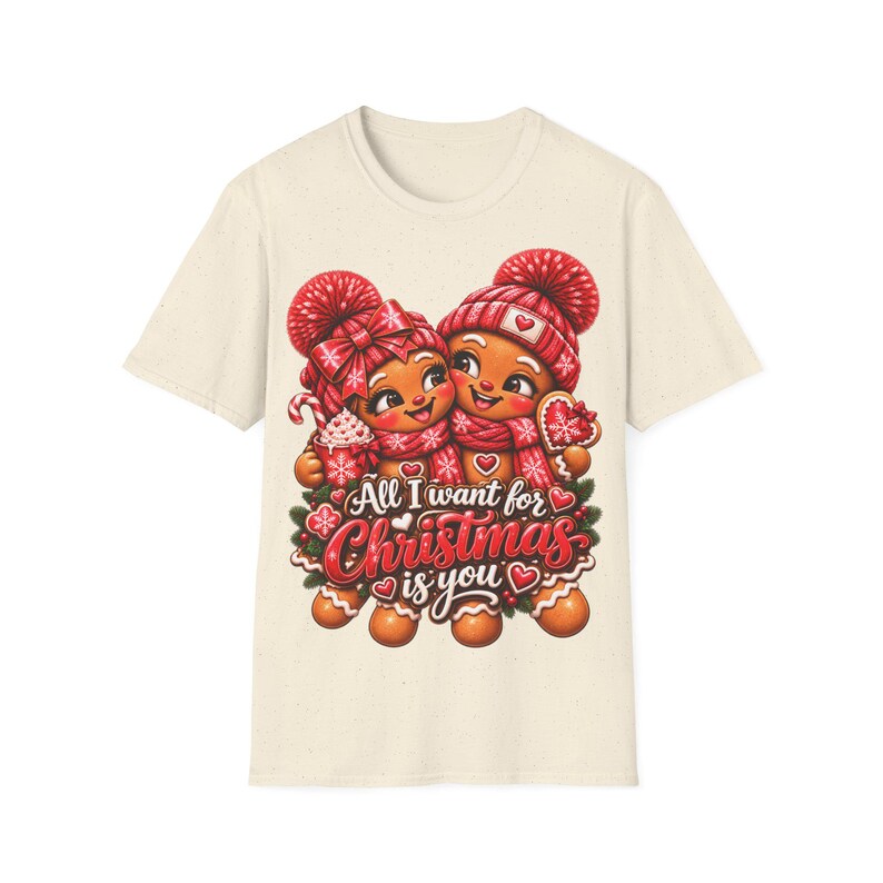 クリスマスに欲しいのはあなただけTシャツ、ジンジャーブレッドカップルのクリスマスTシャツギフト 画像 6