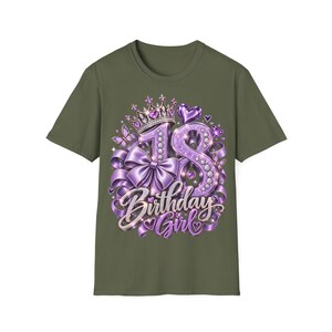 Camiseta de cumpleaños para niña de 18 años en color morado con corona, lazo y mariposas, regalo para niña de 18 años. imagen 4