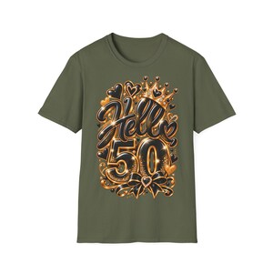 Shirt Hello 50 Geburtstag Frauen, Geschenk zum 50 Geburtstag, Schwarz Gold mit Krone Bild 5