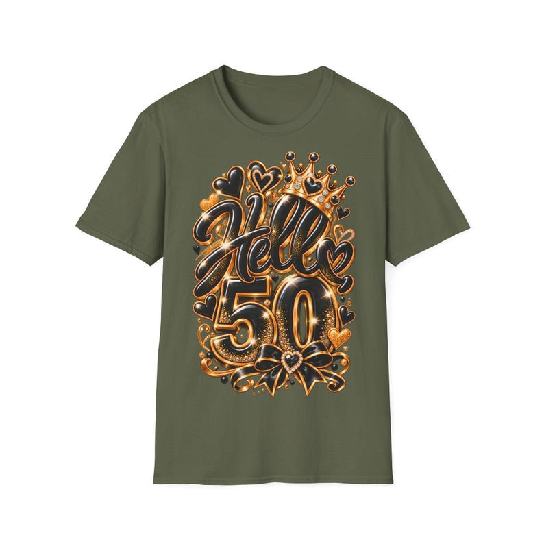Shirt Hello 50 Geburtstag Frauen, Geschenk zum 50 Geburtstag, Schwarz Gold mit Krone Bild 5