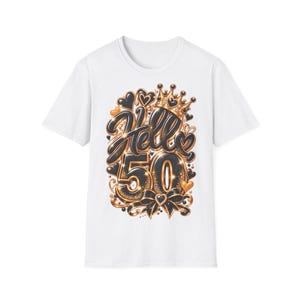 Shirt Hello 50 Geburtstag Frauen, Geschenk zum 50 Geburtstag, Schwarz Gold mit Krone Bild 1