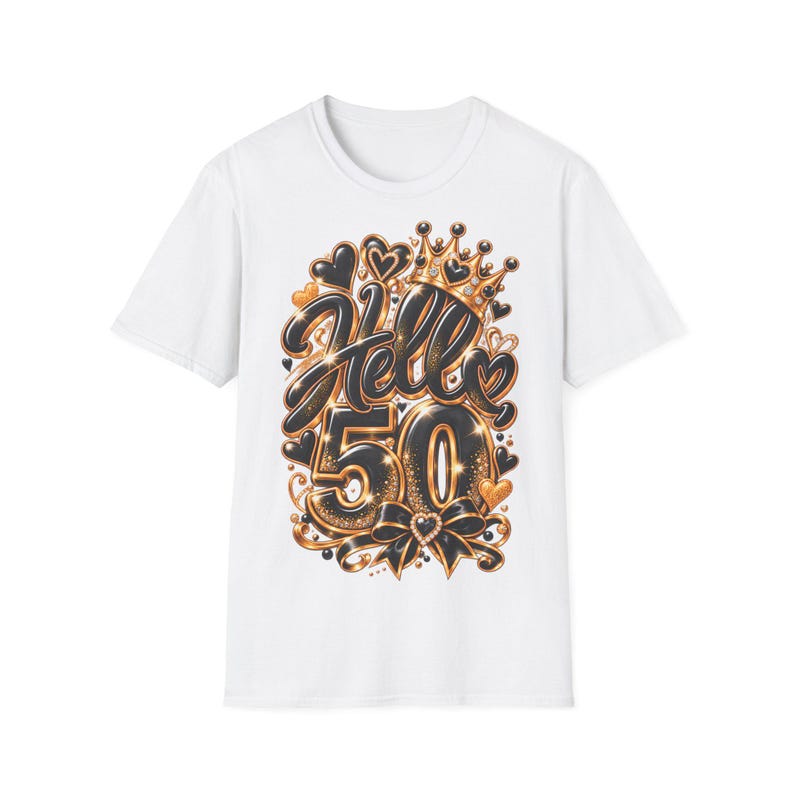 Shirt Hello 50 Geburtstag Frauen, Geschenk zum 50 Geburtstag, Schwarz Gold mit Krone Bild 1
