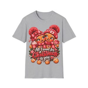 クリスマスに欲しいのはあなただけTシャツ、ジンジャーブレッドカップルのクリスマスTシャツギフト 画像 5