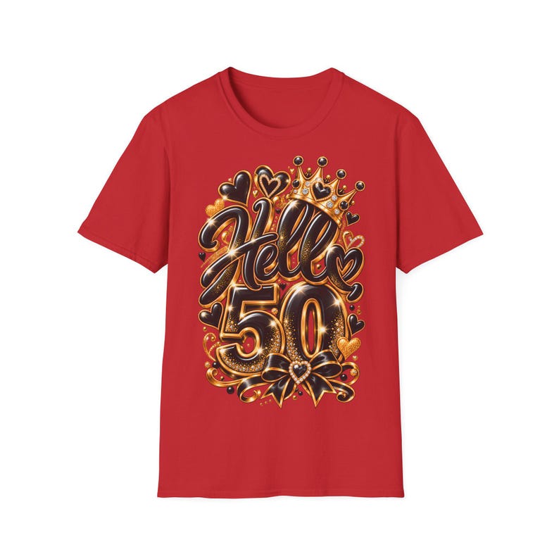 Shirt Hello 50 Geburtstag Frauen, Geschenk zum 50 Geburtstag, Schwarz Gold mit Krone Bild 7