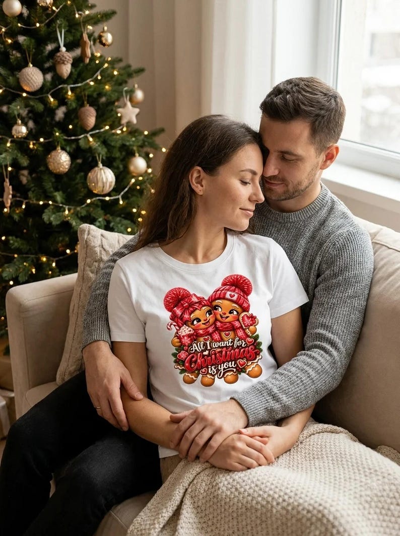 クリスマスに欲しいのはあなただけTシャツ、ジンジャーブレッドカップルのクリスマスTシャツギフト 画像 1