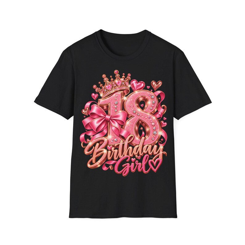 Shirt 18 Birthday Girl, Geschenk zum 18 Geburtstag Mädchen, Krone Schleife Rosa Roségold Bild 2