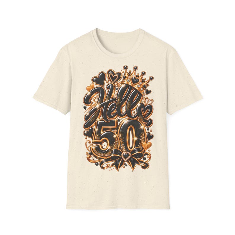 Shirt Hello 50 Geburtstag Frauen, Geschenk zum 50 Geburtstag, Schwarz Gold mit Krone Bild 4