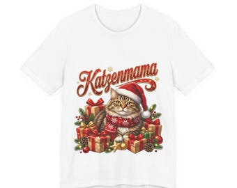 Cat mom Christmas shirt, cat with a Santa hat under the Christmas tree, gift for cat lovers