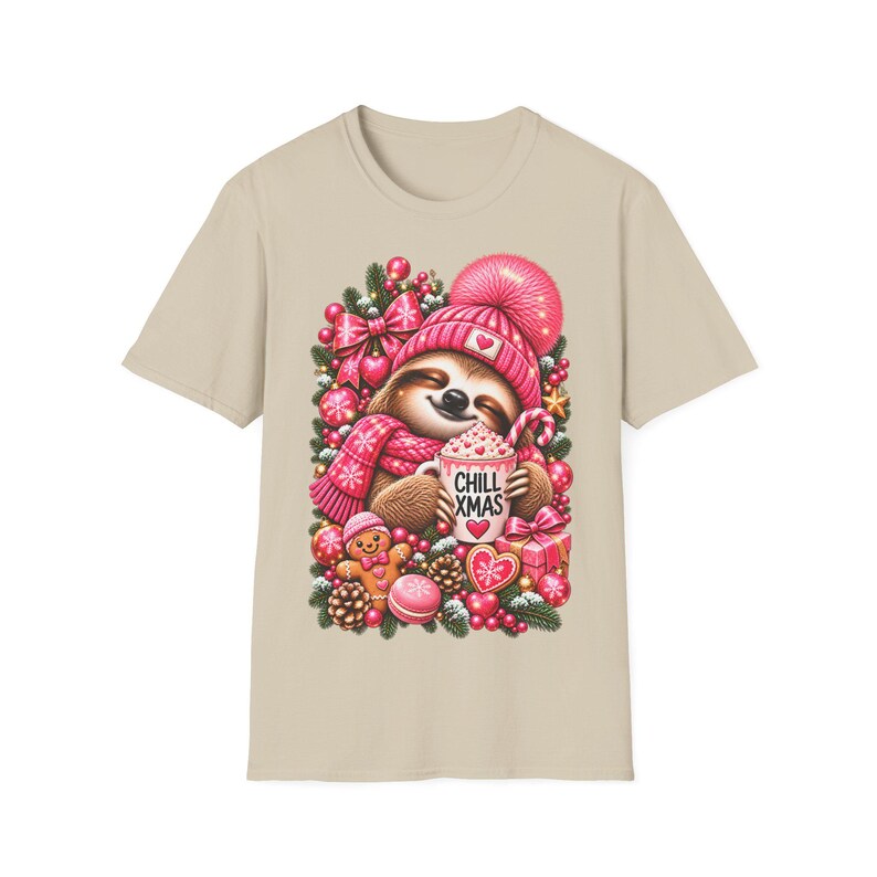 Chill Xmas Faultier Shirt Pink, Weihnachtsshirt Damen mit Kakao Geschenk Bild 4